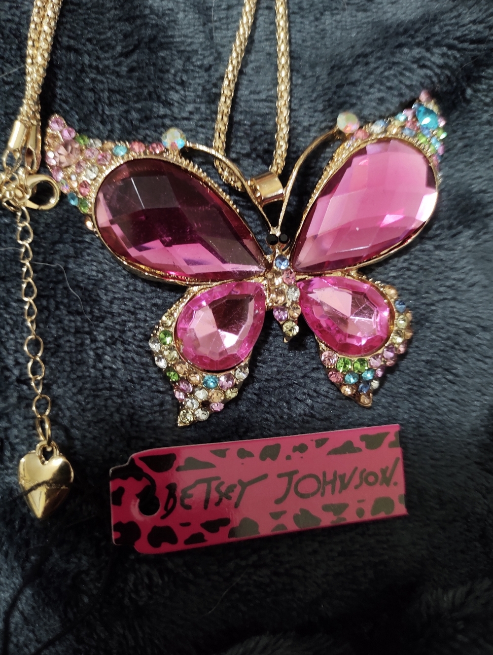 Betsey Johnson Gold-Tone Pink Crystal Butterfly Pendant Necklace